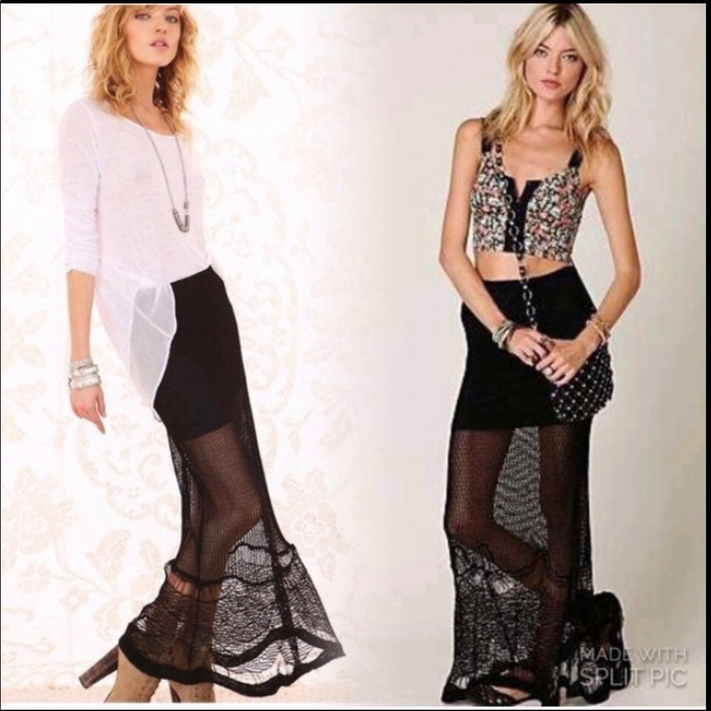 NWOT RARE Free People Spun Crochet Fishtail Maxi Dress Skirt XS